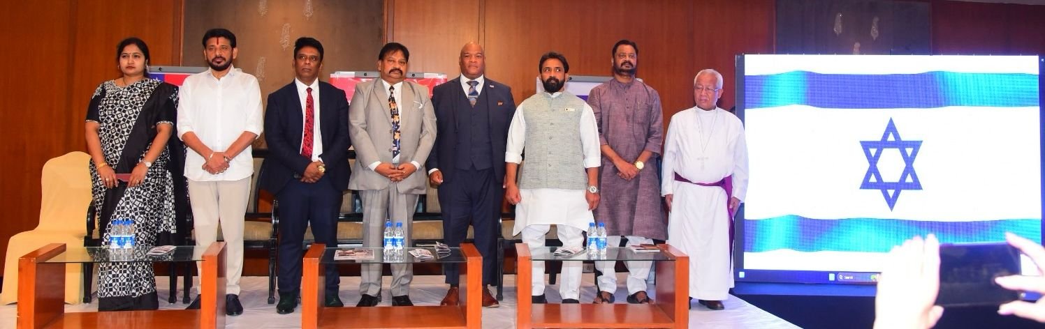 At 32 years Celebrations of IIFA on 21 March 2025 in Hyderabad, Chief  Guest Dr.Mark Burns,Sri.Duvvada Srinivas,Mlc, Gattu Solomon,Dr.Adam Raj Dekkapaty, National Chairman, IIFA, K.V.Prasad, Sri. G.V.Harsha Kumar,Ex MP & Bishop Pathangi.